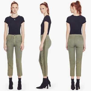Mother Shaker Crop Pant, Army‎ Green Linen Blend Size 28